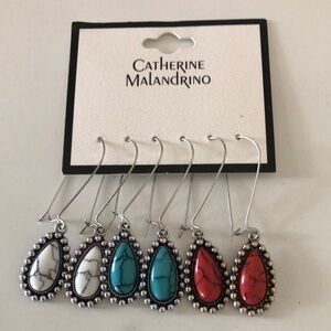 Catherine Malandrino Teardrop Earrings Set - Red, White, Turquoise NWT